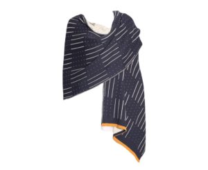 Scarf - Navy Knitted Wrap Mud Cloth Print