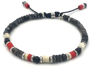 Bracelet - Red, Cream, Charcoal & 925 Silver Asch