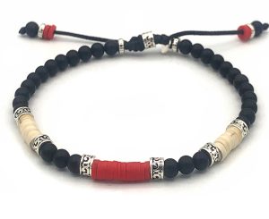 Bracelet - Red, Cream, Black & 925 Silver Asch