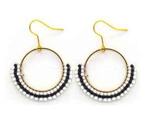 Earrings - Black & White Bead Circle