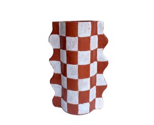 Vase - Orange Paper Mache Ligagasi Check 12cm